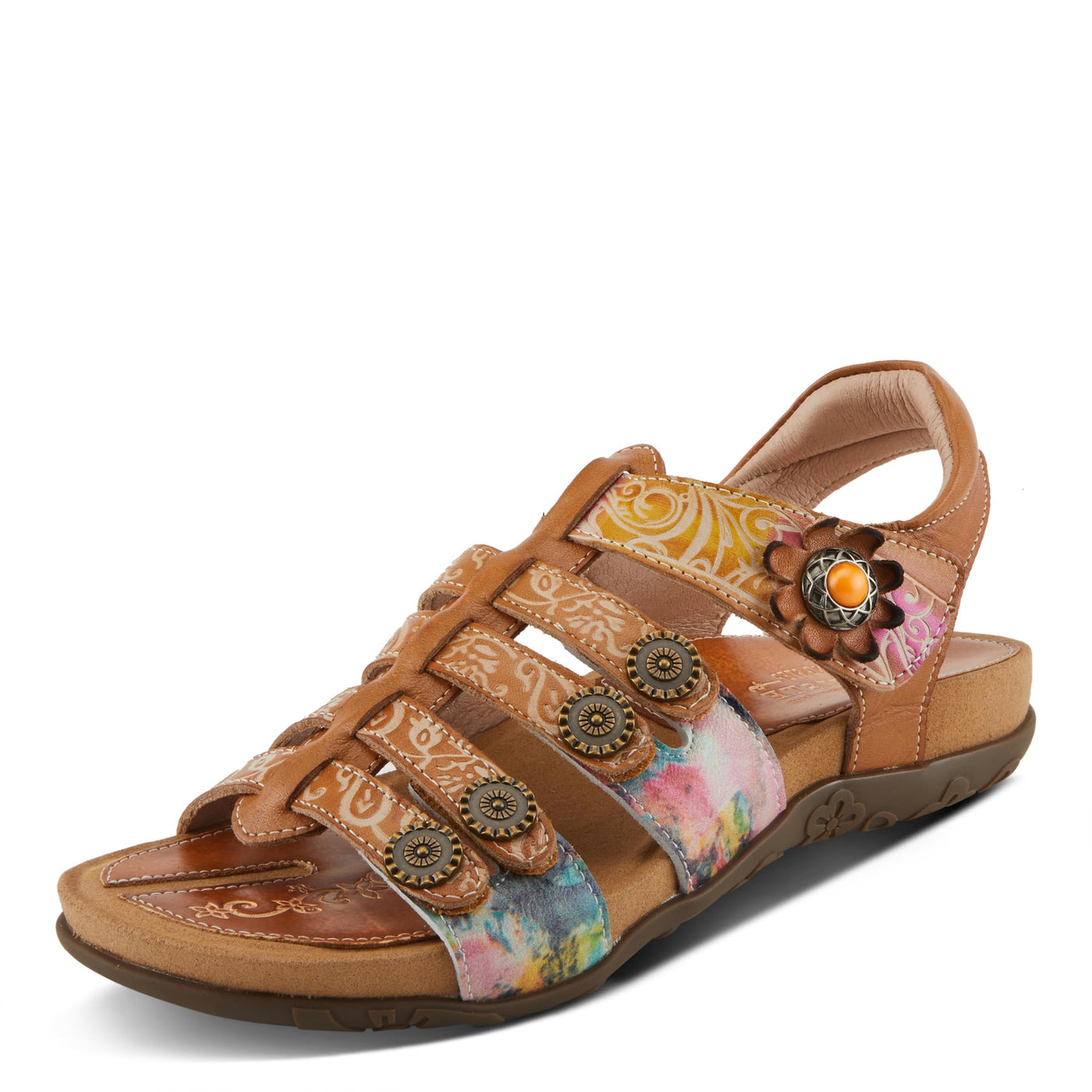 Spring Step L'Artiste Women's ACTIONETTA Artistic Sandals with Multiple Hook and Loop Closures Camel Multi EU 39 / US 8.5