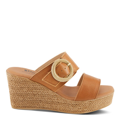 Spring Step MARES Women's Wedge Slip-On Sandals - Chic Buckle Detail, Dual Leather Straps, Comfortable Footbed, Platform for Added Height Camel EU 38 / US 7.5-8
