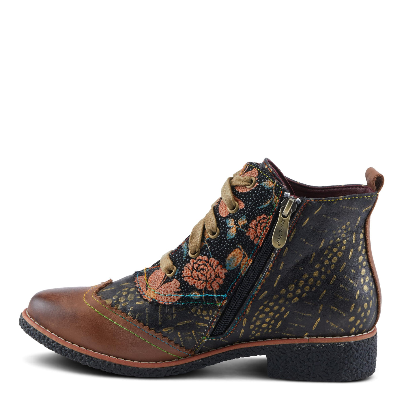 Spring Step L'Artiste Muggianahi Women's Oxford Bootie - Metallic Print, Textured Pin Dots, Fashion-Forward & Comfortable Brown Multi EU 37 / US 6.5-7