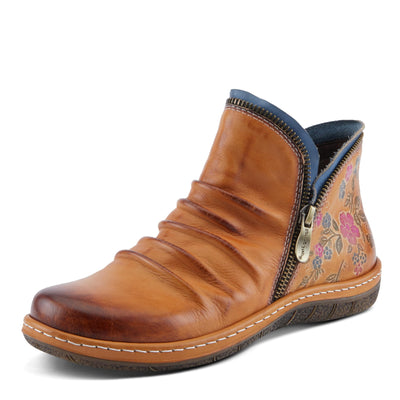 Spring Step L'Artiste Chesapeake Women's Floral Bootie - Painted Flowers, Burnished Leather, Bohemian Style Camel EU 37 / US 6.5-7