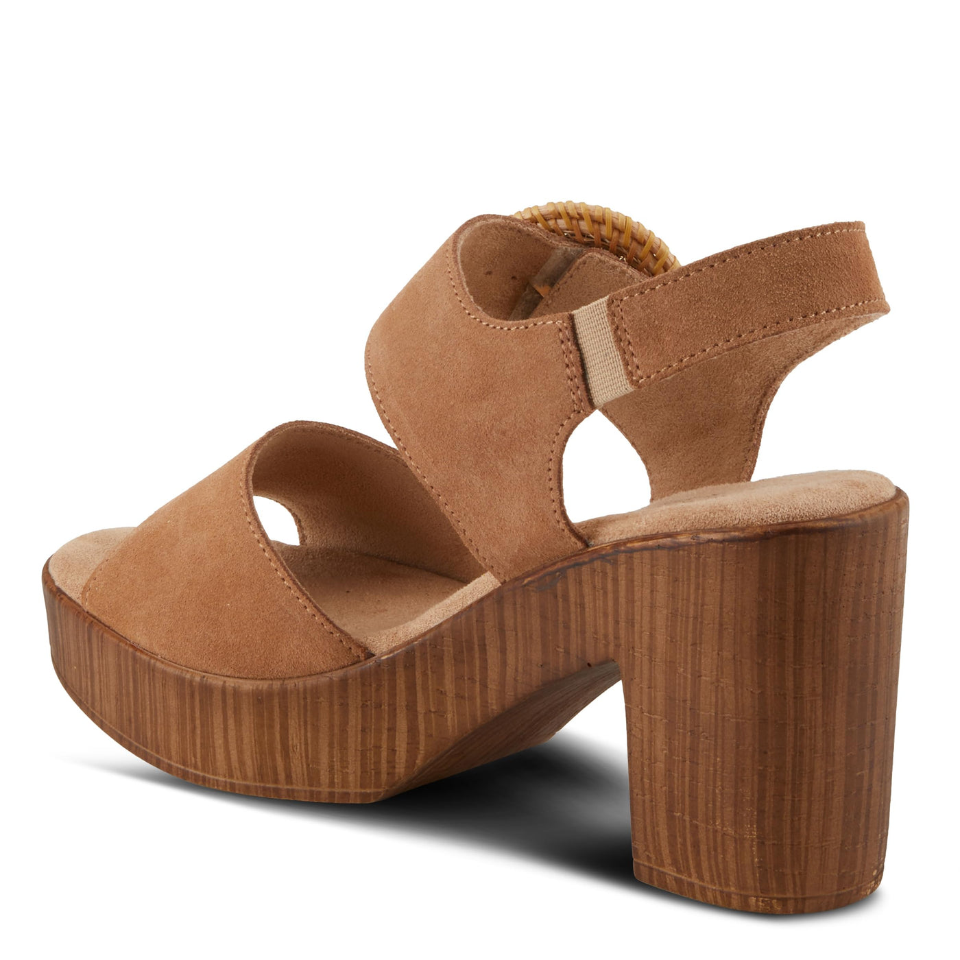 Spring Step Women's Gamona Ankle-Strap Heeled Sandal with Decorative Buckle - Cork Chunky High Heel Tan Suede EU 40/9