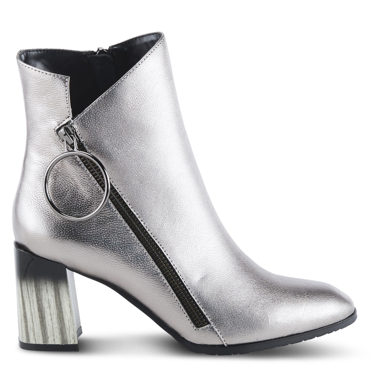 Azura Spring Step Fabulosa V Collar Ankle Boots for Women - Premium Leather Women's Chelsea Boots with Side Zippers - Pewter EU 41 / US 9.5-10