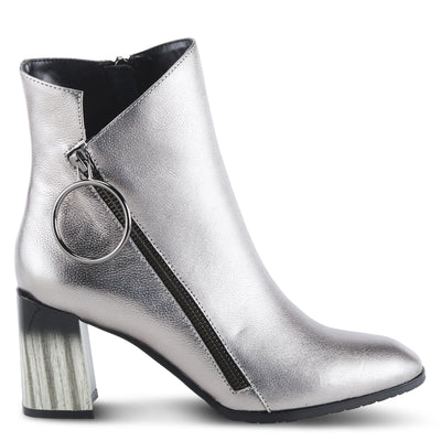 Azura Spring Step Fabulosa V Collar Ankle Boots for Women - Premium Leather Women's Chelsea Boots with Side Zippers - Pewter EU 41 / US 9.5-10