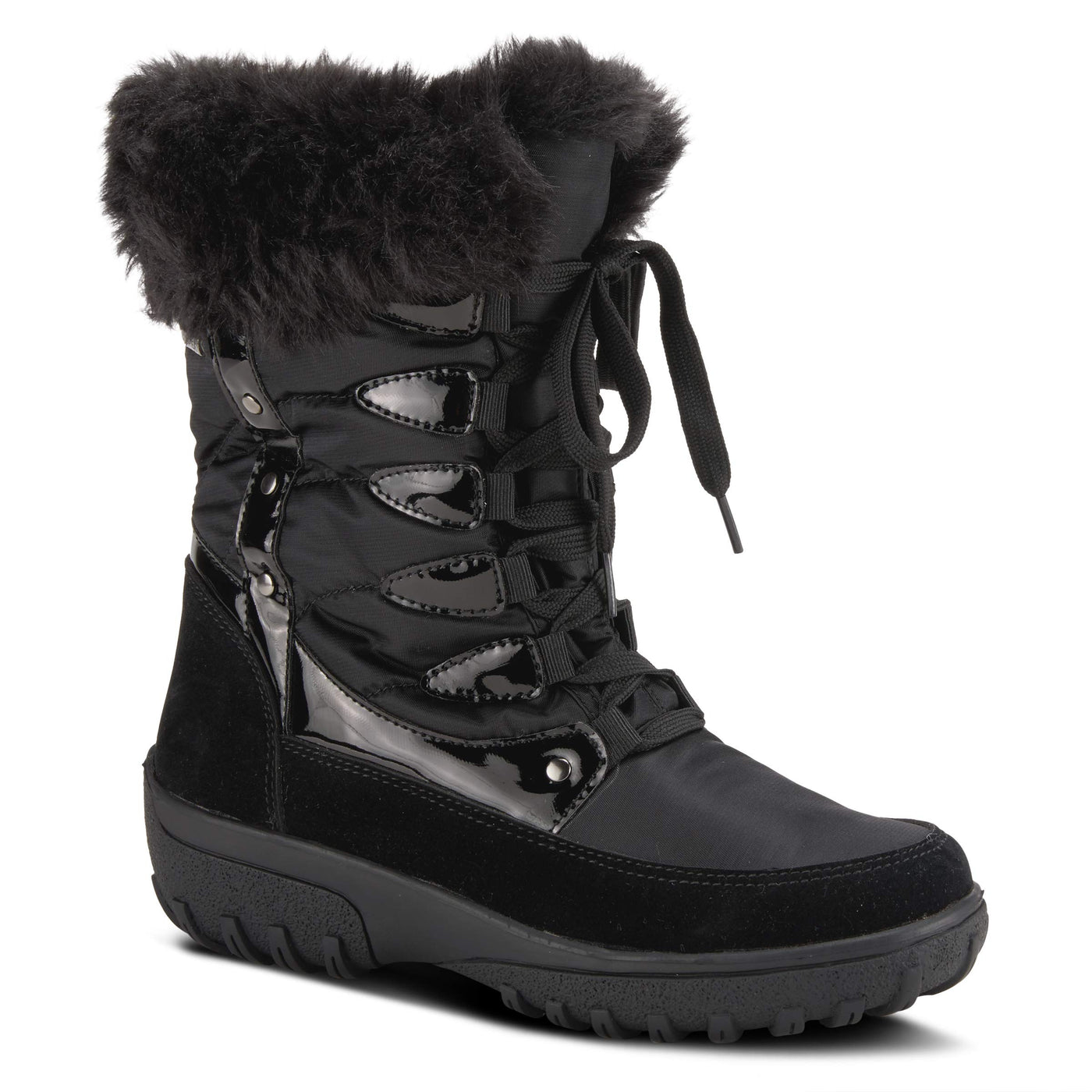 Flexus Spring Step Stormy Boots for Women - Waterproof Women's Snow Boots With Adjustable Lace and Zippers - Faux Fur Winter Boots for Outdoor - Black EU 40 / US 9