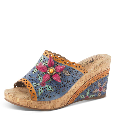 Spring Step L'Artiste Women's ANNAMARIA Slide Wedge Sandal Blue Multi EU 35 / US 5