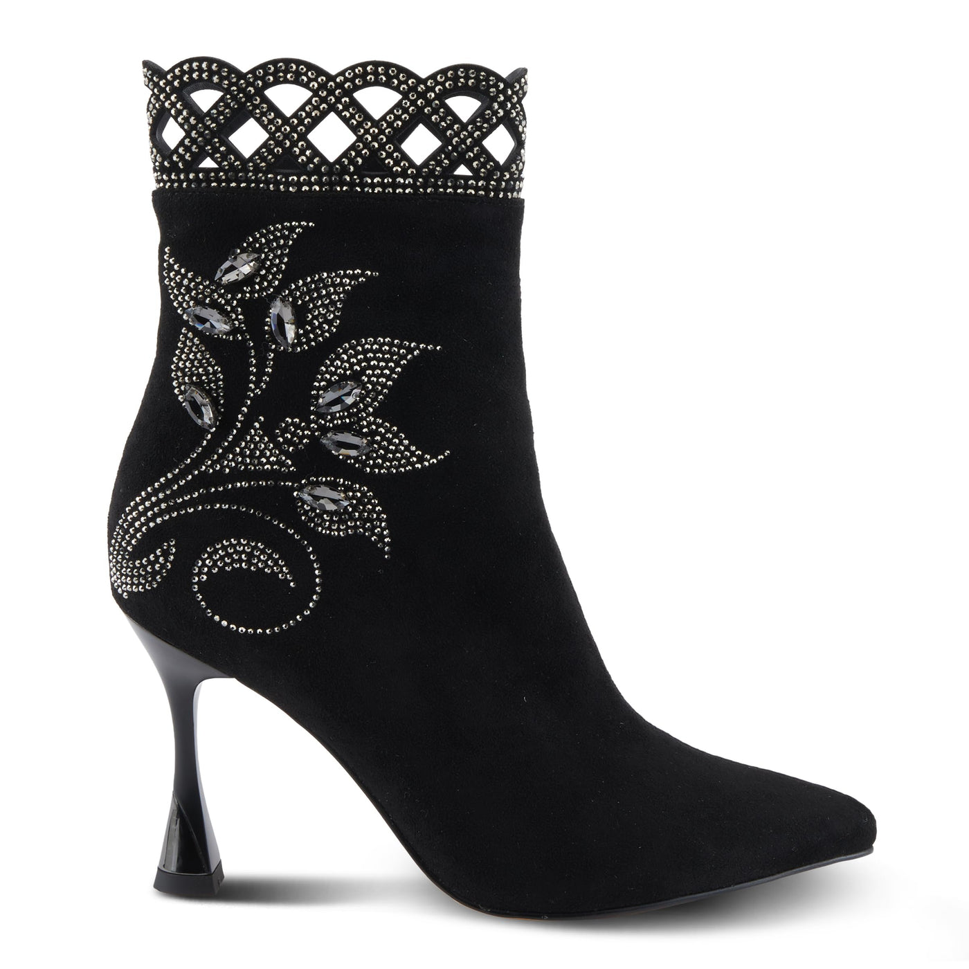 Azura Women's ROYALREIGN Elegant Suede Booties with Royal Embellishments, Comfortable Heel, and Zipper Closure Black EU 40 / US 9