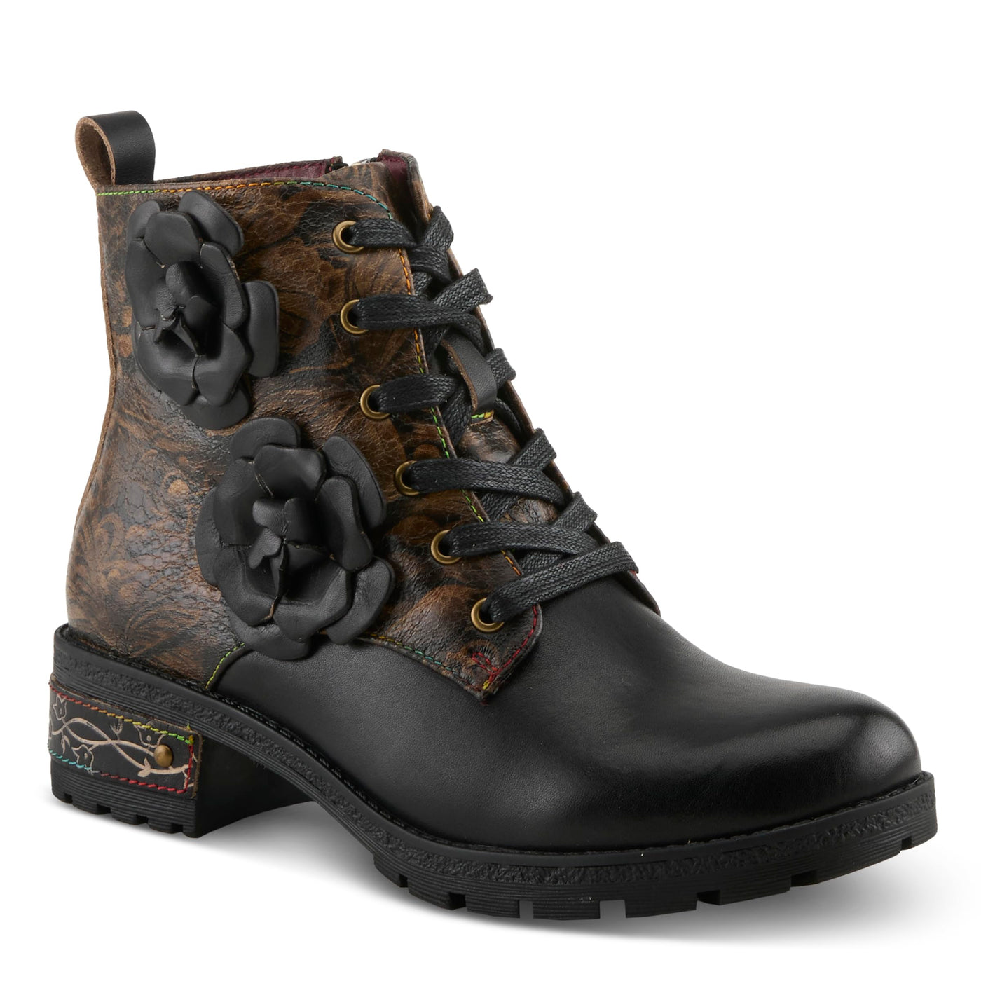 Spring Step L'Artiste Martinela Heeled Booties | Floral Appliqué Leather Ankle Boots with Artistic Touch BLACK MULTI EU 40 / US 9