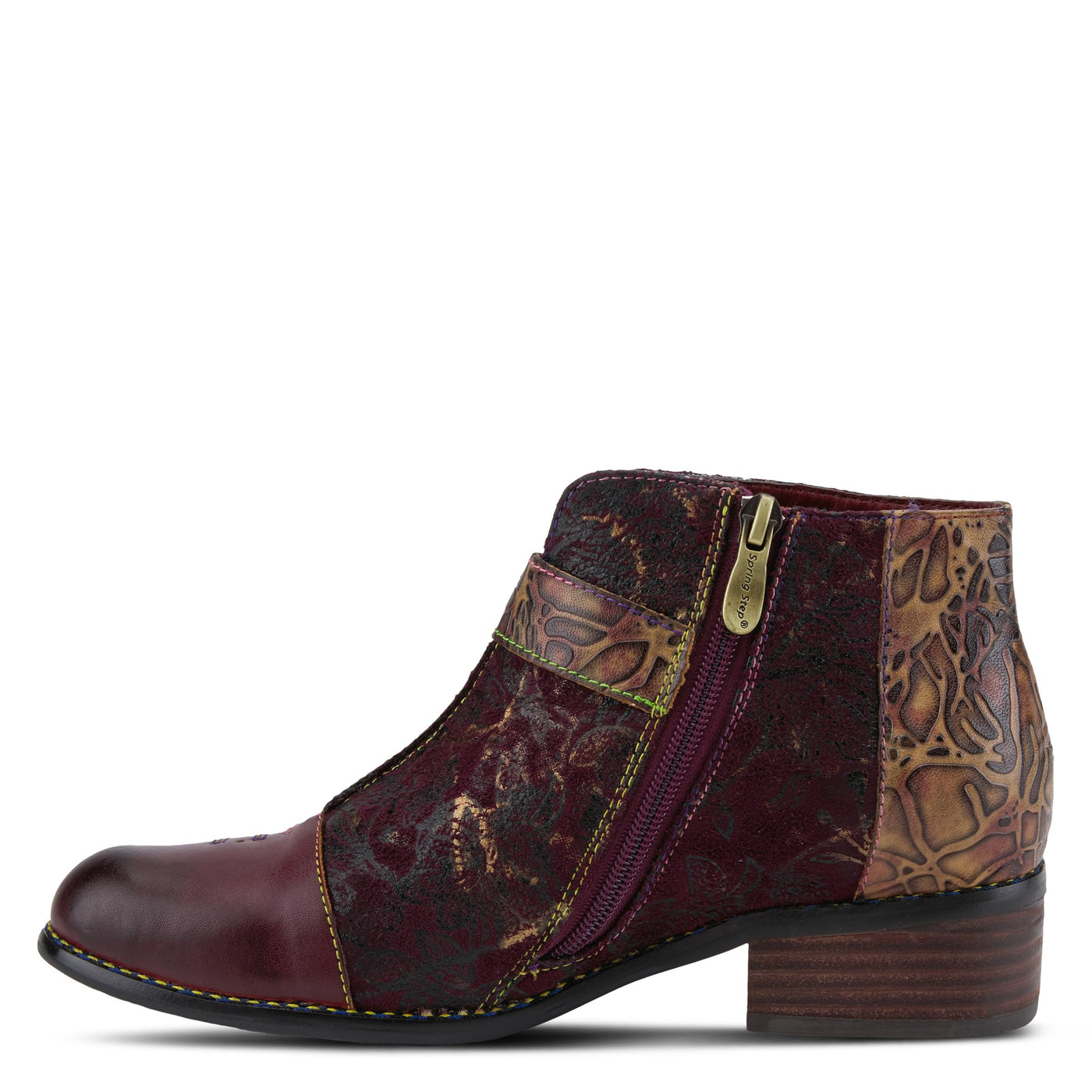 L'Artiste Women's Georgiana Chelsea Boot – Hand-Painted Leather with Metallic Microsuede, Decorative Buckle, and Rainbow Stitching Purple Multi EU 36/5.5-6