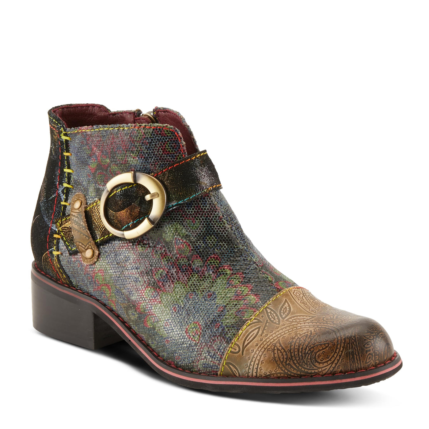 Spring Step L'Artiste Georgiana-Scope Booties for Women - Ankle Boots with Zipper Closure - Hand-Painted Ladies Boots for Outdoor - Olive Multi EU 40 / US 9