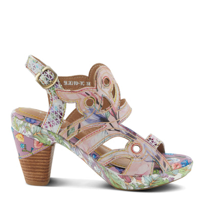 Spring Step L'Artiste Women's SWIRLNTWIRL Unique Print Sandals - Leather Wrapped Stacked Heel, Functional Buckle, Vibrant Style Mint Green Multi EU 38 / US 7.5-8