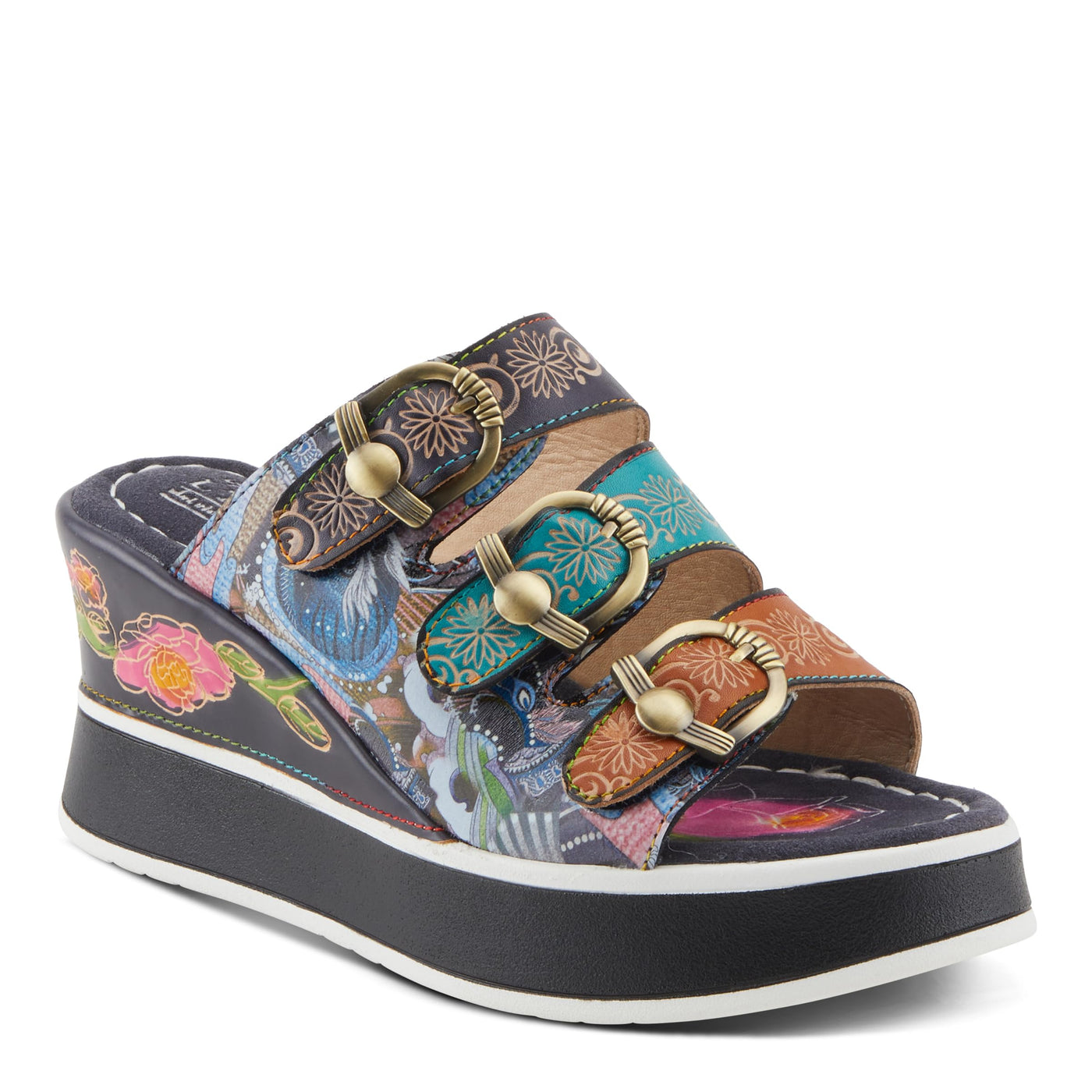 Spring Step L'Artiste Women's CALIGAL Hand-Painted Lightweight Platform Wedges Navy Multi EU 39 / US 8.5