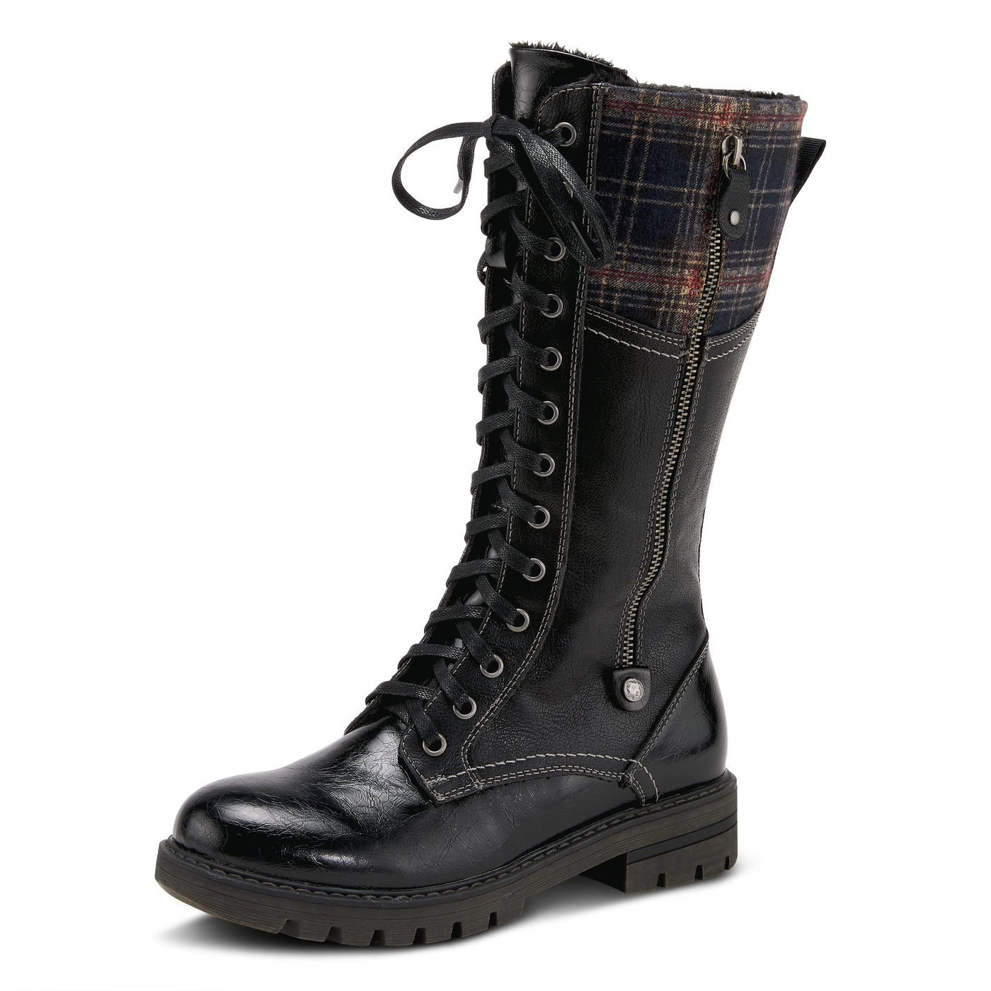 PATRIZIA Spring Step Chickeze Tall Boots for Women - Pull-On Ladies Boots with Lace-up, Zipper Closure - Womens Boots for Outdoor - Black Multi EU 39 / US 8.5