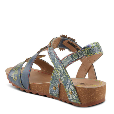 Spring Step L'Artiste Women's BELOVED Hand-Painted Low Cork Wedge Slide Sandals Teal Multi EU 37 / US 6.5-7