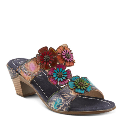 Spring Step L'Artiste Women's SUMMERFUN Hand-Painted Sandals - Leather Wrapped Heel, Asymmetrical Flower Design Navy Multi EU 42 / US 10.5-11