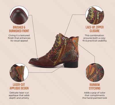 Spring Step L'Artiste Benatar Booties for Women - Ladies Western Bootie with Lace-Up and Zipper - Fasionable Ankle Boots for Womens - Brown Multi EU 39 / US 8.5
