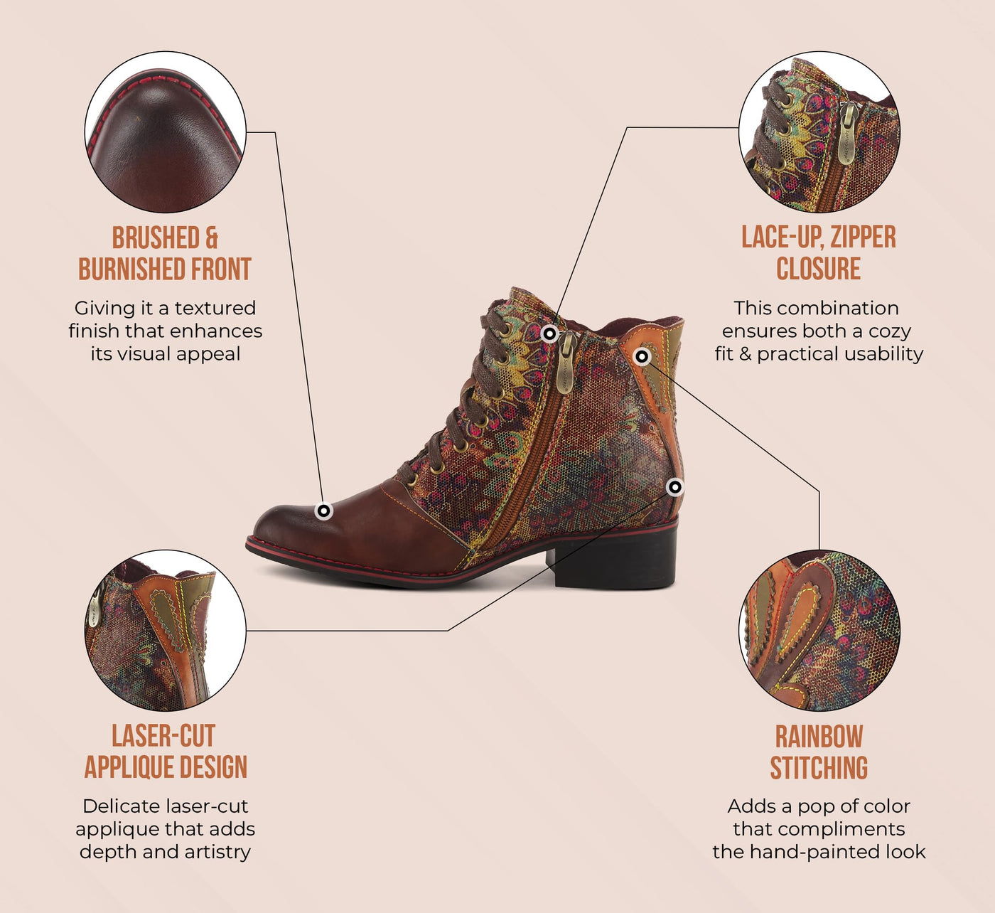 Spring Step L'Artiste Benatar Booties for Women - Ladies Western Bootie with Lace-Up and Zipper - Fasionable Ankle Boots for Womens