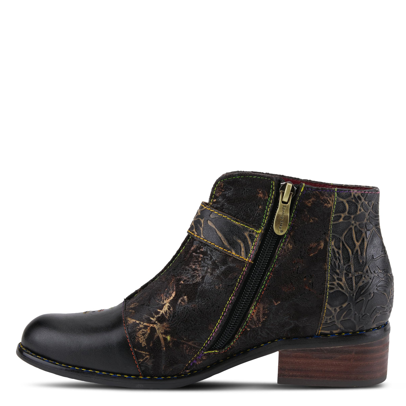 L'Artiste Women's Georgiana Chelsea Boot – Hand-Painted Leather with Metallic Microsuede, Decorative Buckle, and Rainbow Stitching Black Multi EU 38/7.5-8