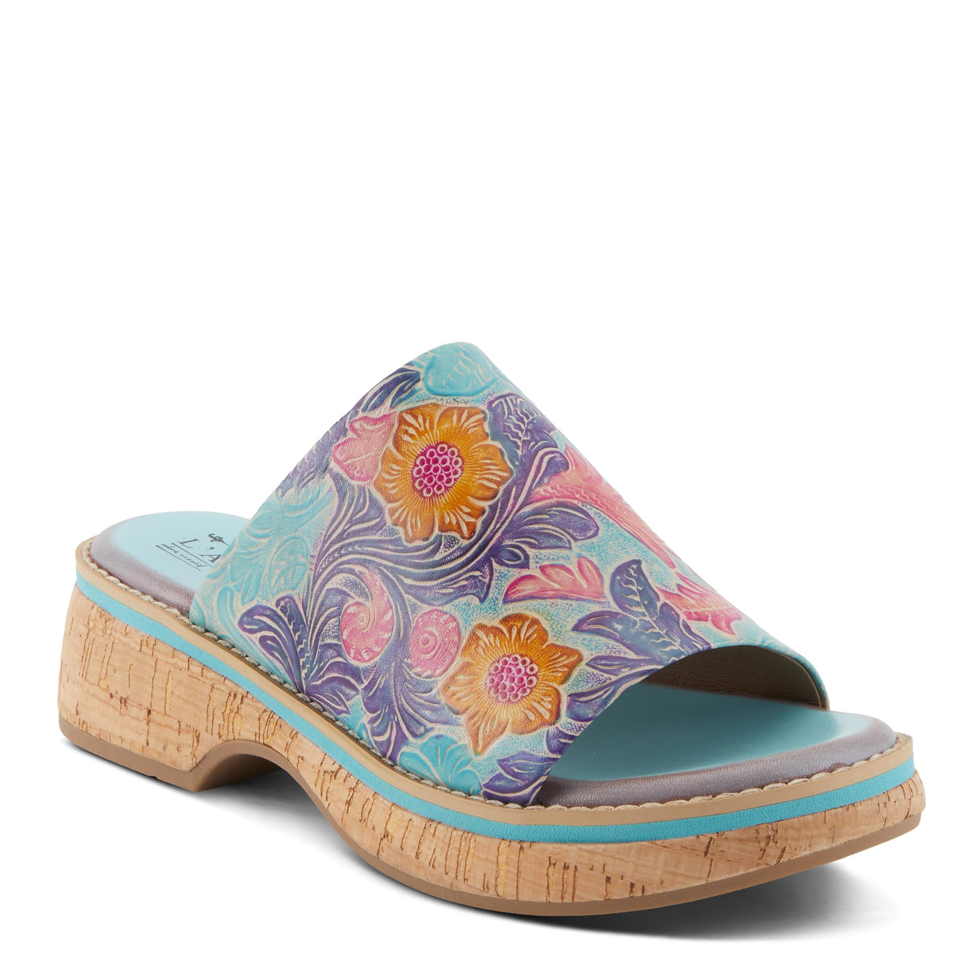 Spring Step L'Artiste Women's ALDINA Hand-Painted Leather Slides with Cushioned Comfort Sky Blue Multi EU 35 / US 5
