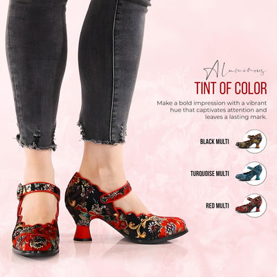 L'Artiste by Spring Step Women's Adodora Mary Jane Heeled, Turquoise Multi, 6