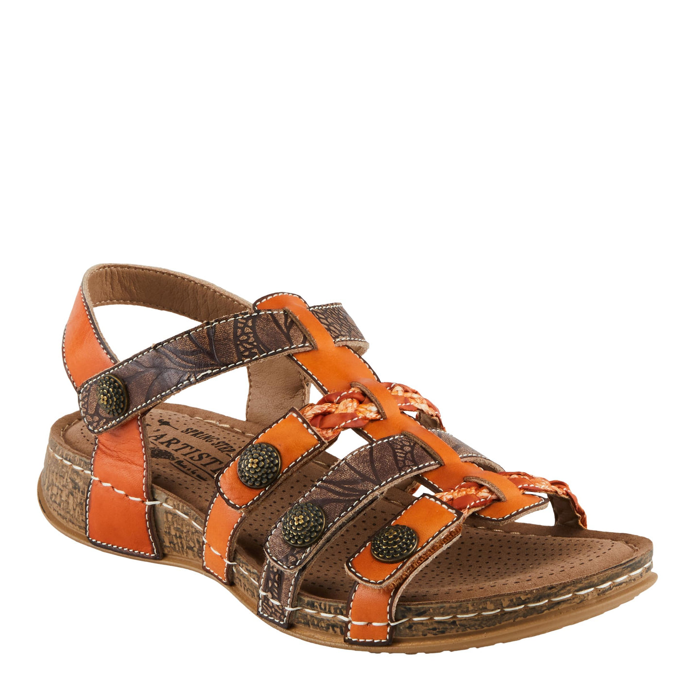 Spring Step L'Artiste Women's DELILA Hand-Painted Comfort Sandals - Plush Cushion, Stylish Details Orange Multi EU 37 / US 6.5-7