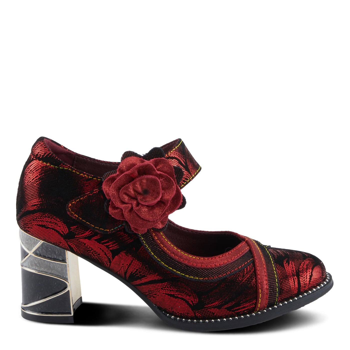 L'Artiste by Spring Step Women's Beverly Hills Mary Jane Heeled, Red Multi, 8