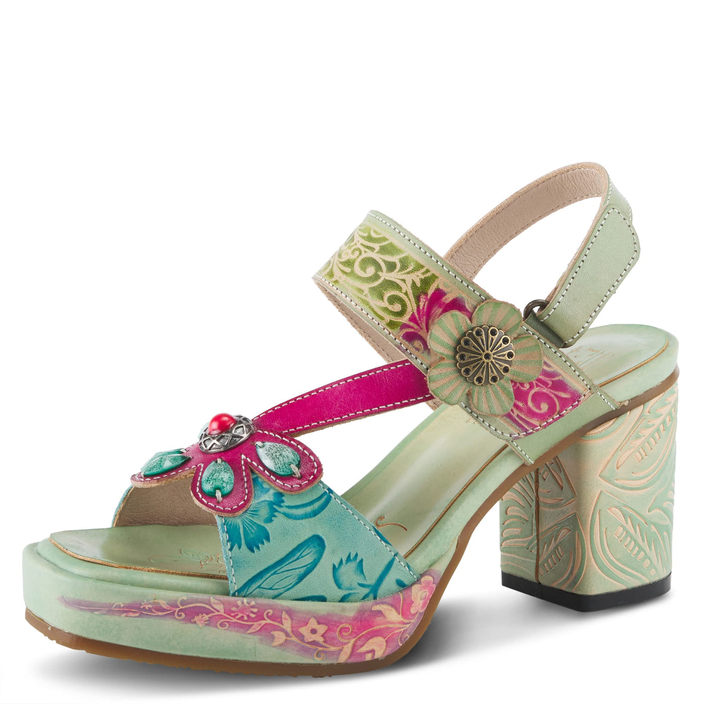 Spring Step L'Artiste Women's Gomma High Heel Sandal Mint Green Multi EU 39 / US 8.5