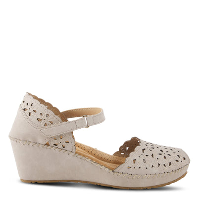 PATRIZIA Spring Step Gennina Wedge Sandals for Womens - Laser Cut Ladies Sandals with Embroidery - Hook and Loop Closure Womens Sandals - Light Grey EU 42 / US 10.5-11