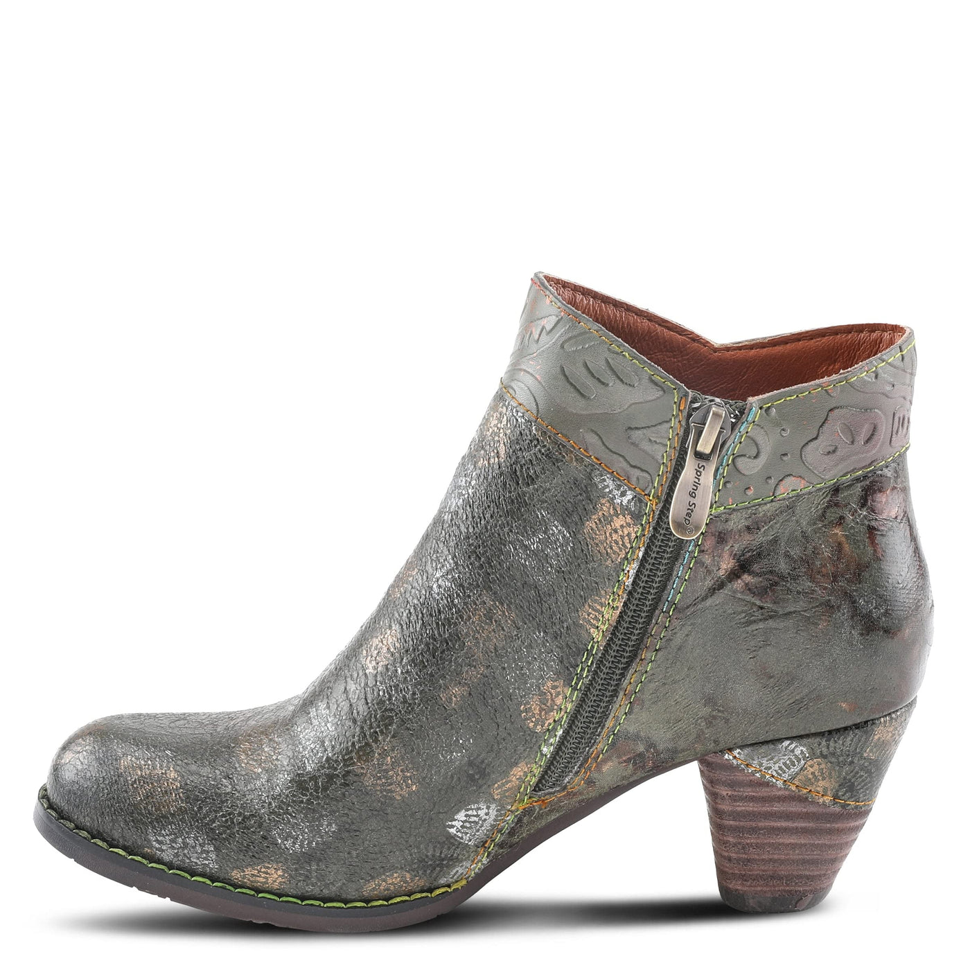Spring Step L'Artiste Bestlove Ankle Boots for Women Low Heel | Casual Women's Boots Women with Metallic Brush Strokes and Cushion Footbed Olive Multi EU 40 / US 9
