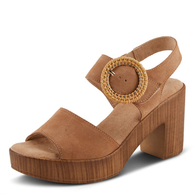 Spring Step Women's Gamona Ankle-Strap Heeled Sandal with Decorative Buckle - Cork Chunky High Heel