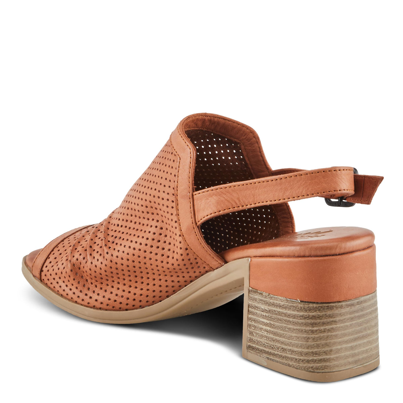 Spring Step NOCTIUM Women's Stacked Heel Sandals with Perforated Leather Upper and Peep-Toe Detail Camel EU 42 / US 10.5-11