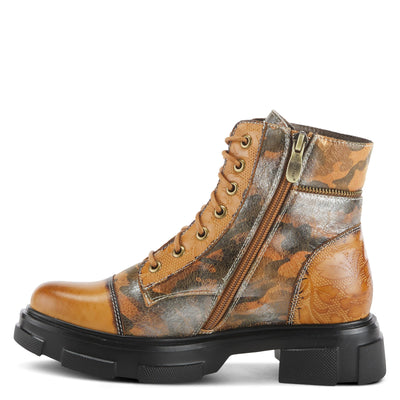 Spring Step L'Artiste Carnelian Booties for Women - Leather Ankle Boots with Lace-up and Zipper - Hand-Painted Womens Boots for Outdoor - Camel Multi EU 42 / US 10.5-11