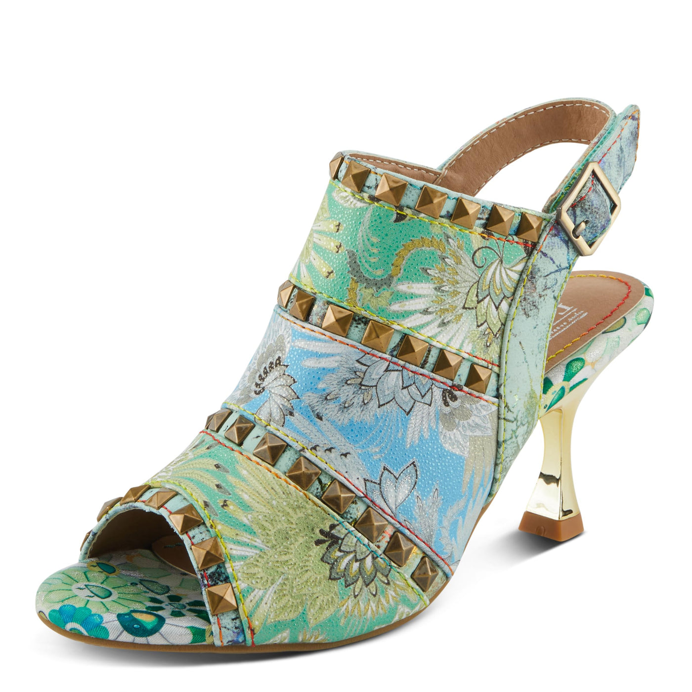 Spring Step L'Artiste Women's CHAVVI Slingback Sandals with Delicate Gold Accents Green Multi EU 40 / US 9