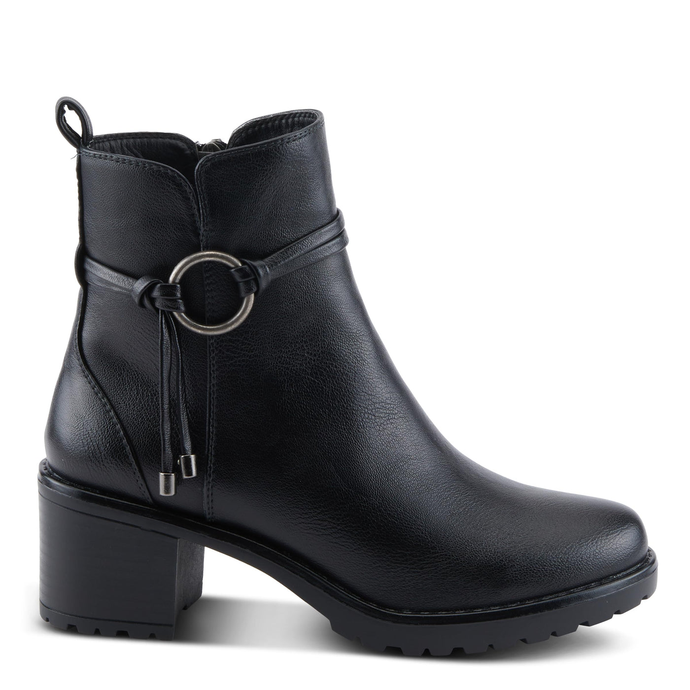PATRIZIA Women's BRIGGS Heeled Booties with Burnished Finish, Decorative Laces, and Zipper Closure Black EU 40 / US 9