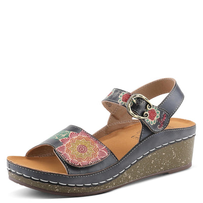 Spring Step L'Artiste Women's Roshni Wedge Sandal Blue Multi EU 35 / US 5