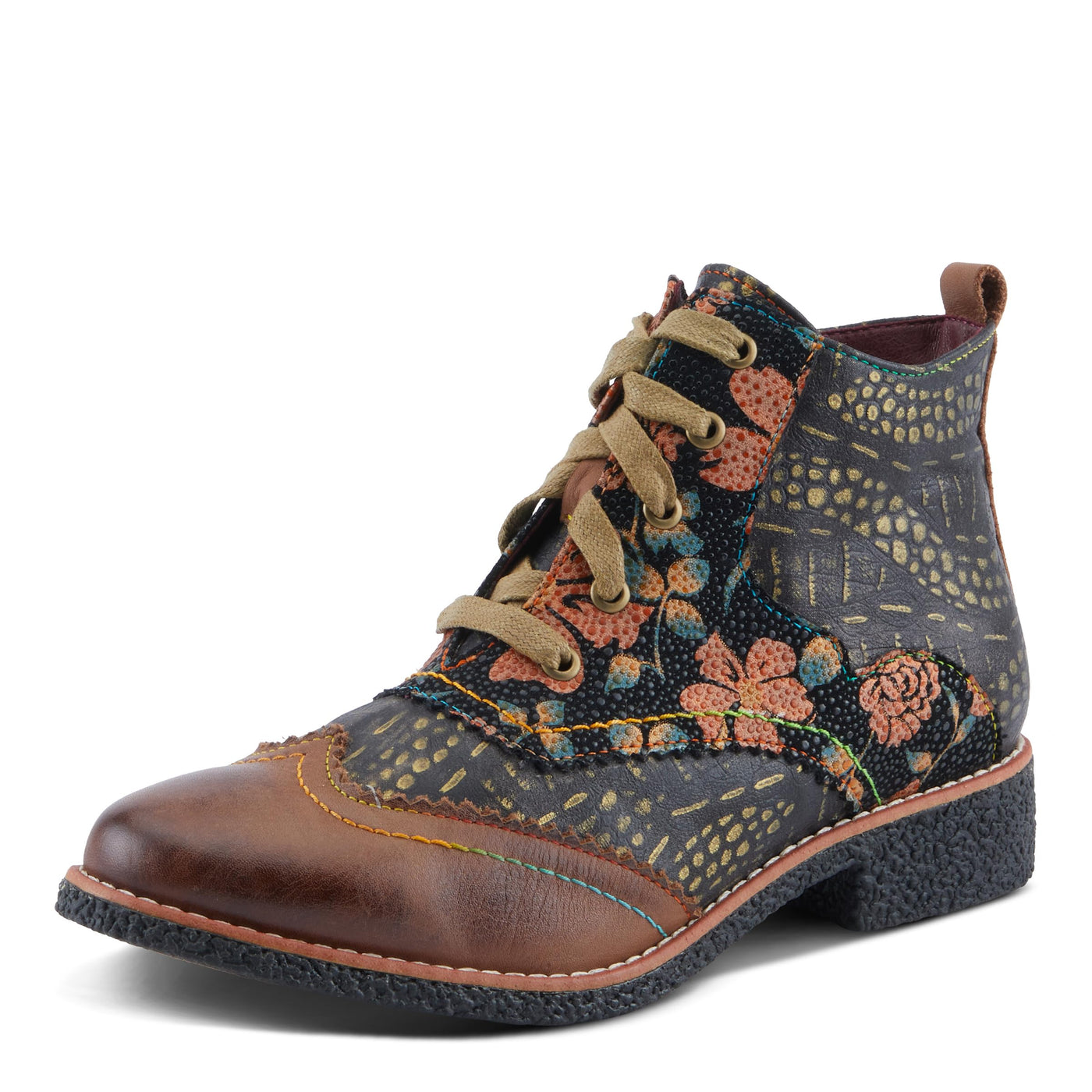 Spring Step L'Artiste Muggianahi Women's Oxford Bootie - Metallic Print, Textured Pin Dots, Fashion-Forward & Comfortable Brown Multi EU 39 / US 8.5