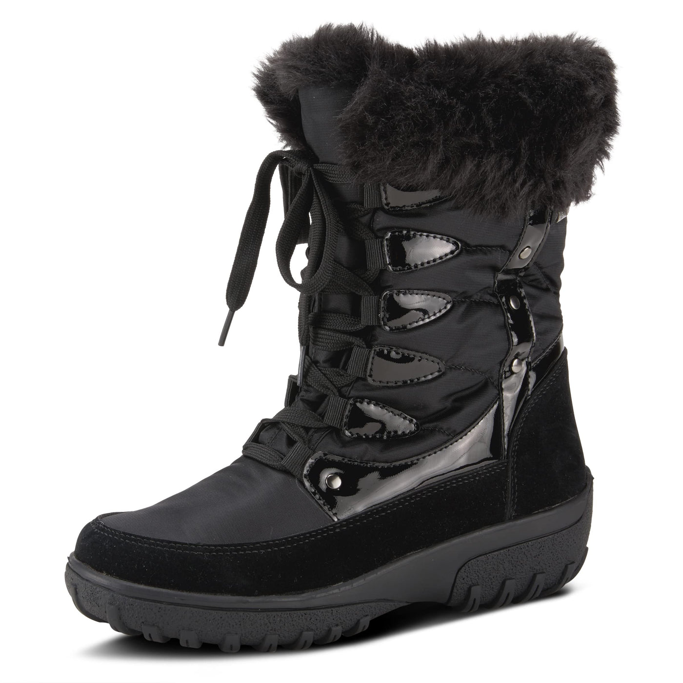 Flexus Spring Step Stormy Boots for Women - Waterproof Women's Snow Boots With Adjustable Lace and Zippers - Faux Fur Winter Boots for Outdoor - Black EU 40 / US 9