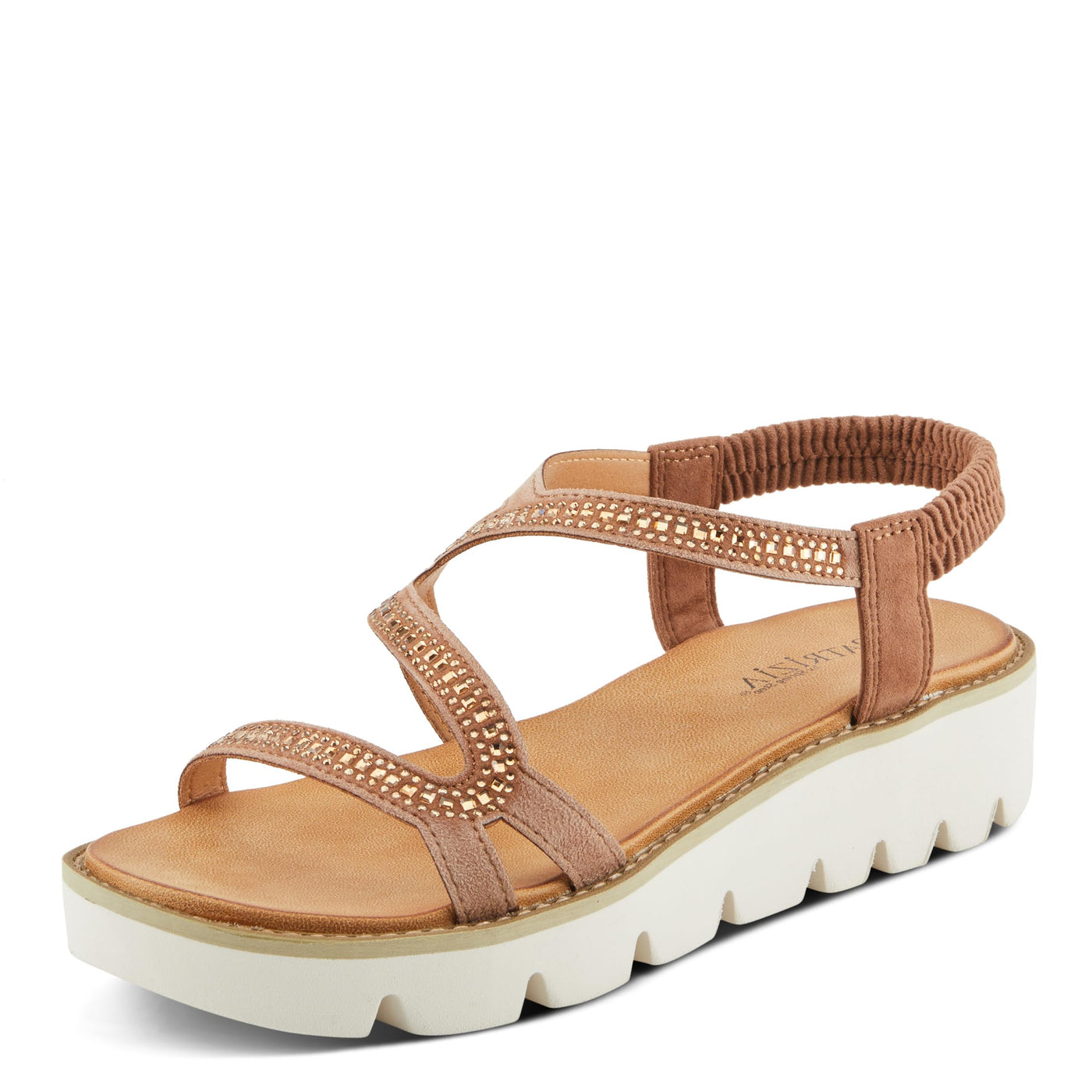 PATRIZIA Women's ZIGGED Zigzag Rhinestone Platform Stretch Back Sandals Tan EU 39 / US 8.5