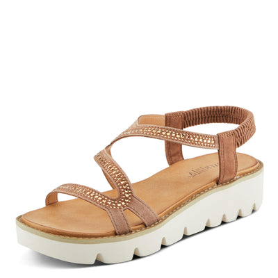 PATRIZIA Women's ZIGGED Zigzag Rhinestone Platform Stretch Back Sandals Tan EU 39 / US 8.5