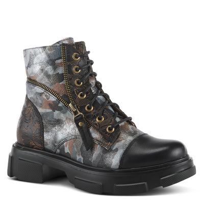 Spring Step L'Artiste Carnelian Booties for Women - Leather Ankle Boots with Lace-up and Zipper - Hand-Painted Womens Boots for Outdoor - Black Multi EU 39 / US 8.5