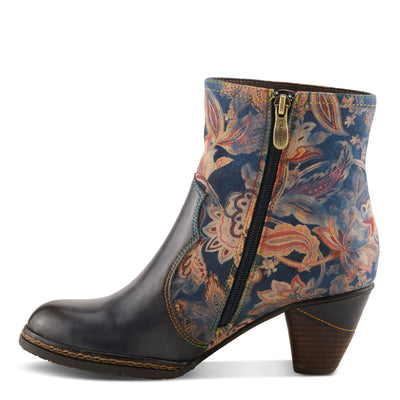 Spring Step L'Artiste Naima Heeled Booties | Floral-Printed Leather Ankle Boots with Rose Cutout Design BLUE MULTI EU 40 / US 9