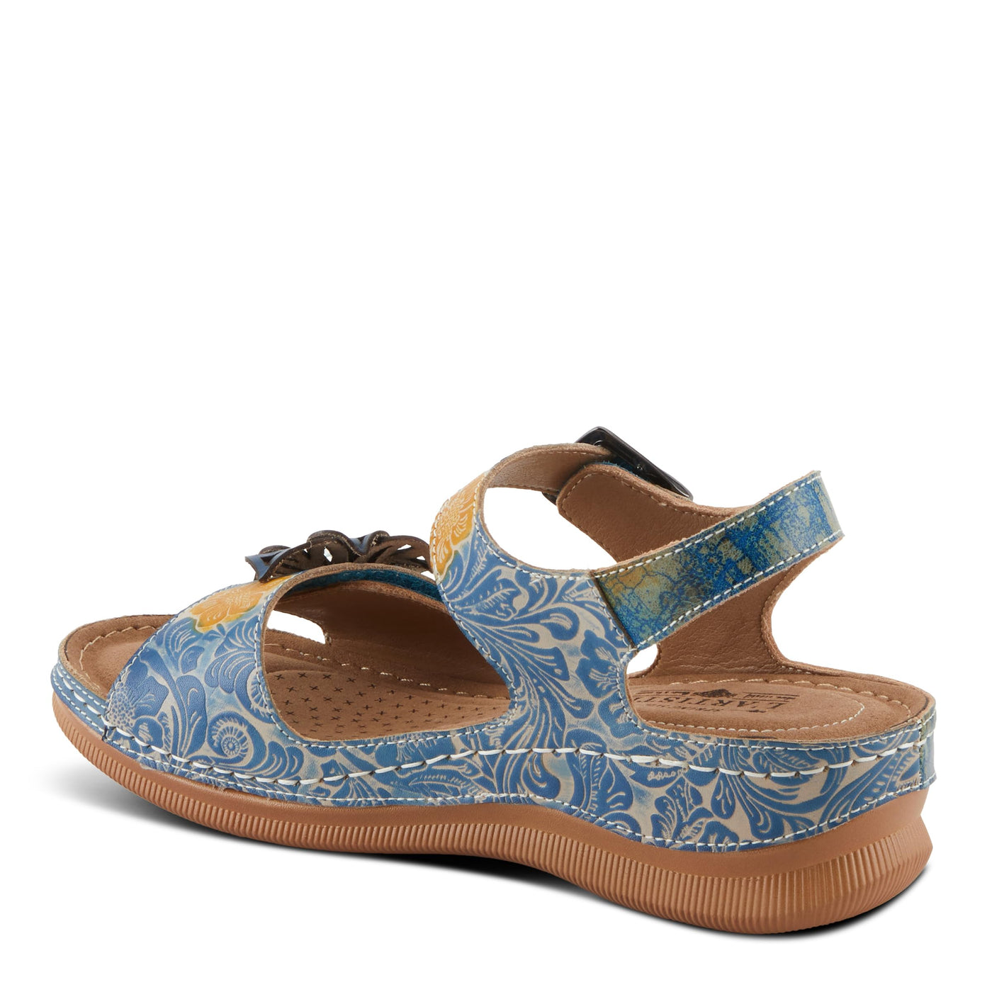 Spring Step L'Artiste Women's JENELLA Hand-Painted Leather Sandals | Chic Floral Embellishments and Customizable Fit Blue Multi EU 40 / US 9