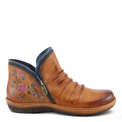 Spring Step L'Artiste Chesapeake Women's Floral Bootie - Painted Flowers, Burnished Leather, Bohemian Style Camel EU 38/ US 7.5-8