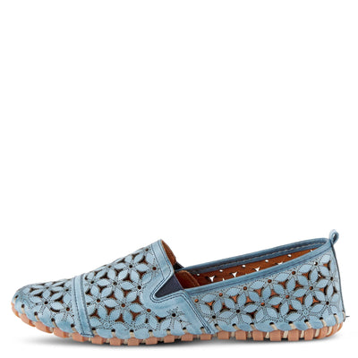 Spring Step Flowerflow Shoes for Women - Leather Womens Loafer with Floral Laser Cutout - Comfortale Slip-On Shoes for Womens Blue