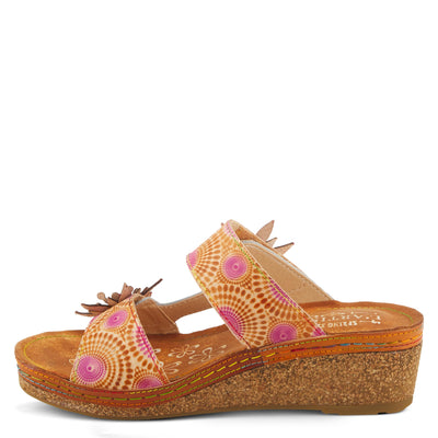 Spring Step L'Artiste Polka Wedge Slide Sandal with Embellished Flower and Asymmetrical Strap