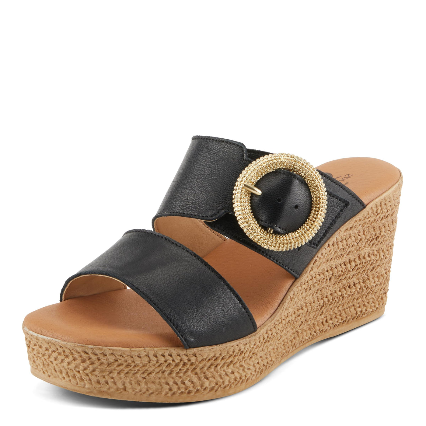 Spring Step MARES Women's Wedge Slip-On Sandals - Chic Buckle Detail, Dual Leather Straps, Comfortable Footbed, Platform for Added Height Black EU 36 / US 5.5-6