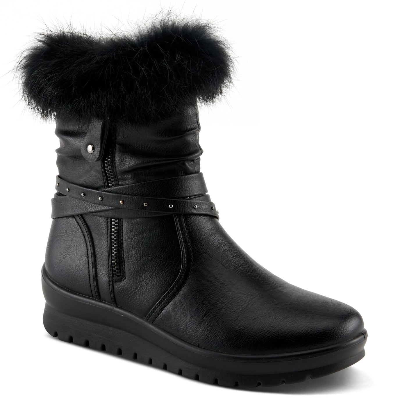 Flexus Women's YAMINA Platform Booties with Faux Fur Shaft, Lug Sole, and Inner Zipper Closure Black EU 37 / US 6.5-7