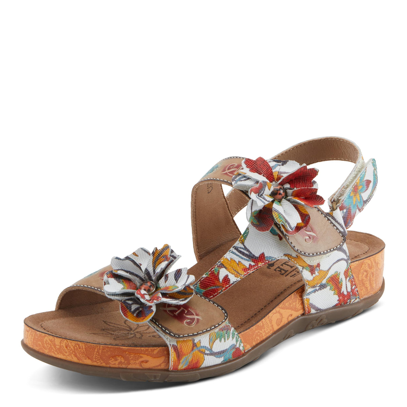 Spring Step L'Artiste Women's ERICA-SPRING Leather Slide Sandals with Decorative Floral Accents White Multi EU 40 / US 9
