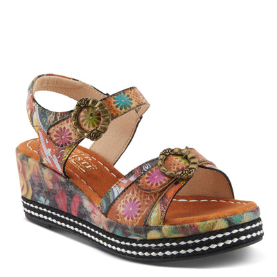 Spring Step L'Artiste Women's FLAVOUR Fashion Wrapped Wedged Sandals | Hand-Painted Leather Accents, Hook and Loop Closure Camel Multi EU 38 / US 7.5-8