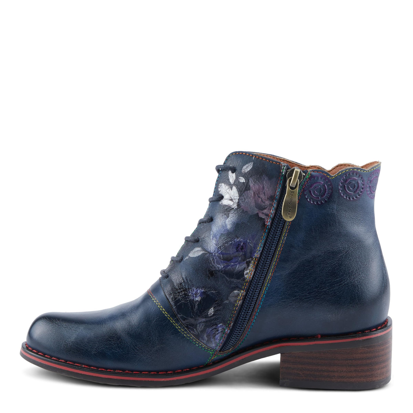 Spring Step L'Artiste Xenia Women's Lace-Up Oxford Bootie - Classic Menswear with Floral Print Shaft Navy Multi EU 38/ US 7.5-8