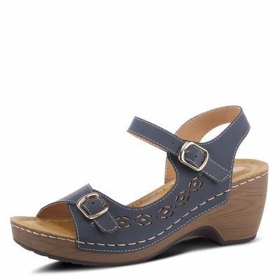 PATRIZIA Spring Step Shantay Wedge Sandals for Women - Ladies Sandals with Ankle Strap Buckle Closures - Womens Casuals Sandals for Outdoor - Navy EU 37 / US 6.5-7